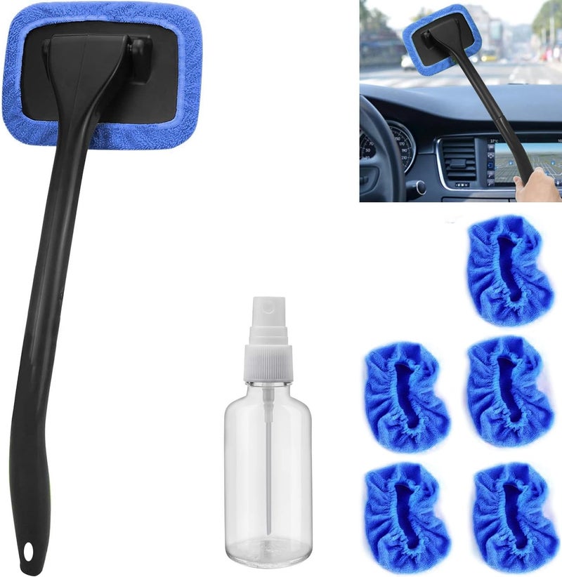 desin Car Windshield Cleaning Tool, Windshield Cleaner with 5 Washable and Reusable Microfiber Pads and Extendable Handle, for Auto Glass Wiper (Blue) - Image 1